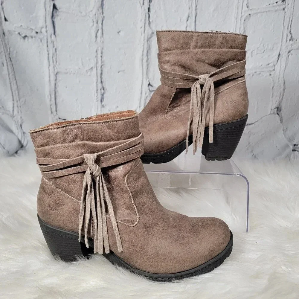 B.O.C Alicudi Womens Heeled Ankle Boot Boho Booties Tassel Casual Tan Neutral‎